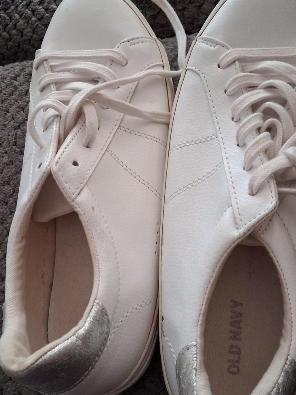 Old Navy White Sneakers with Silver Heel Tab
